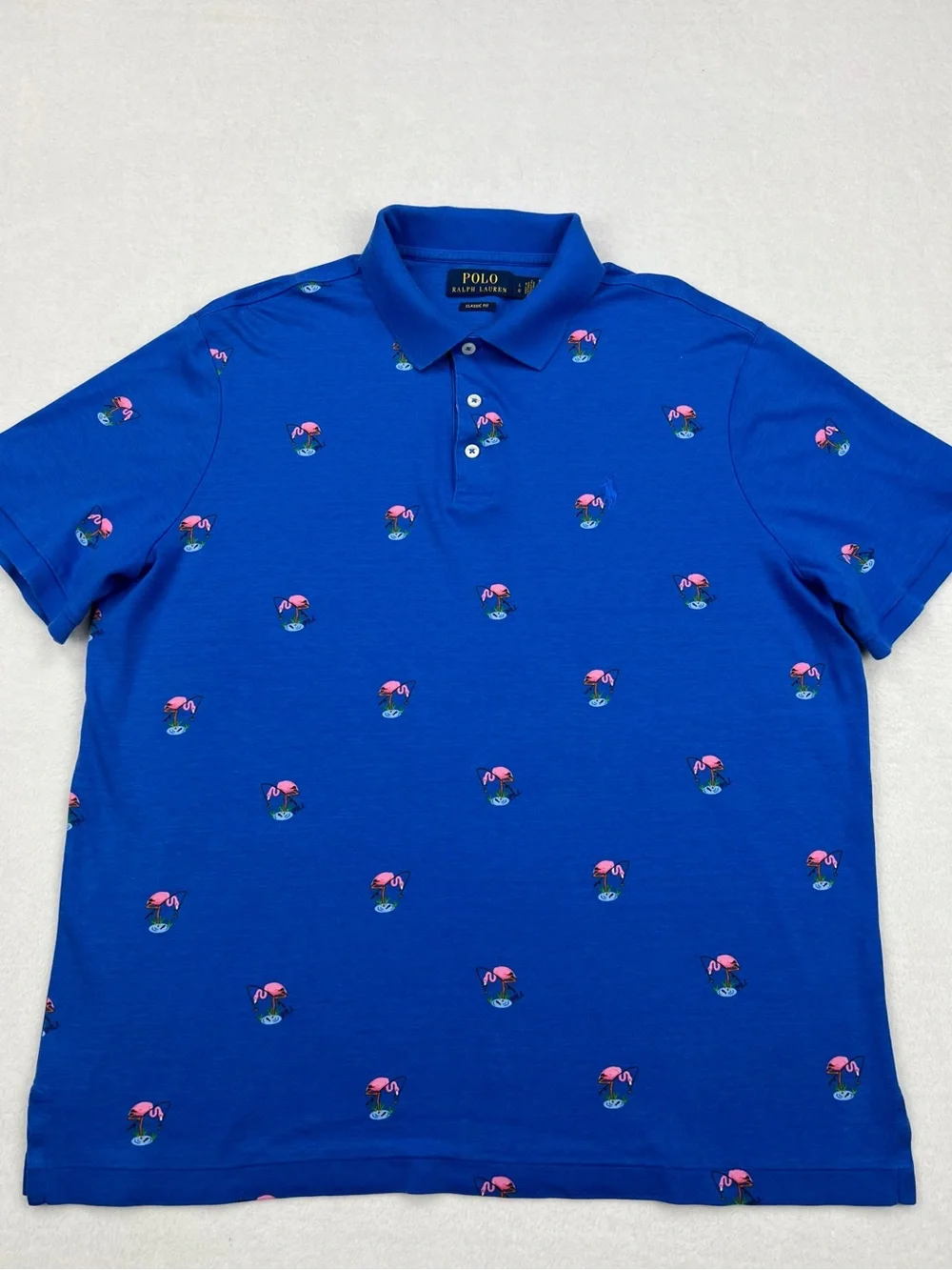 Ralph Lauren Royal Blue Polo with Pink Flamingo Embroidery